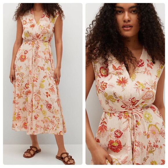 Mango Textured Floral Printed Dress New - Picture 1 of 9